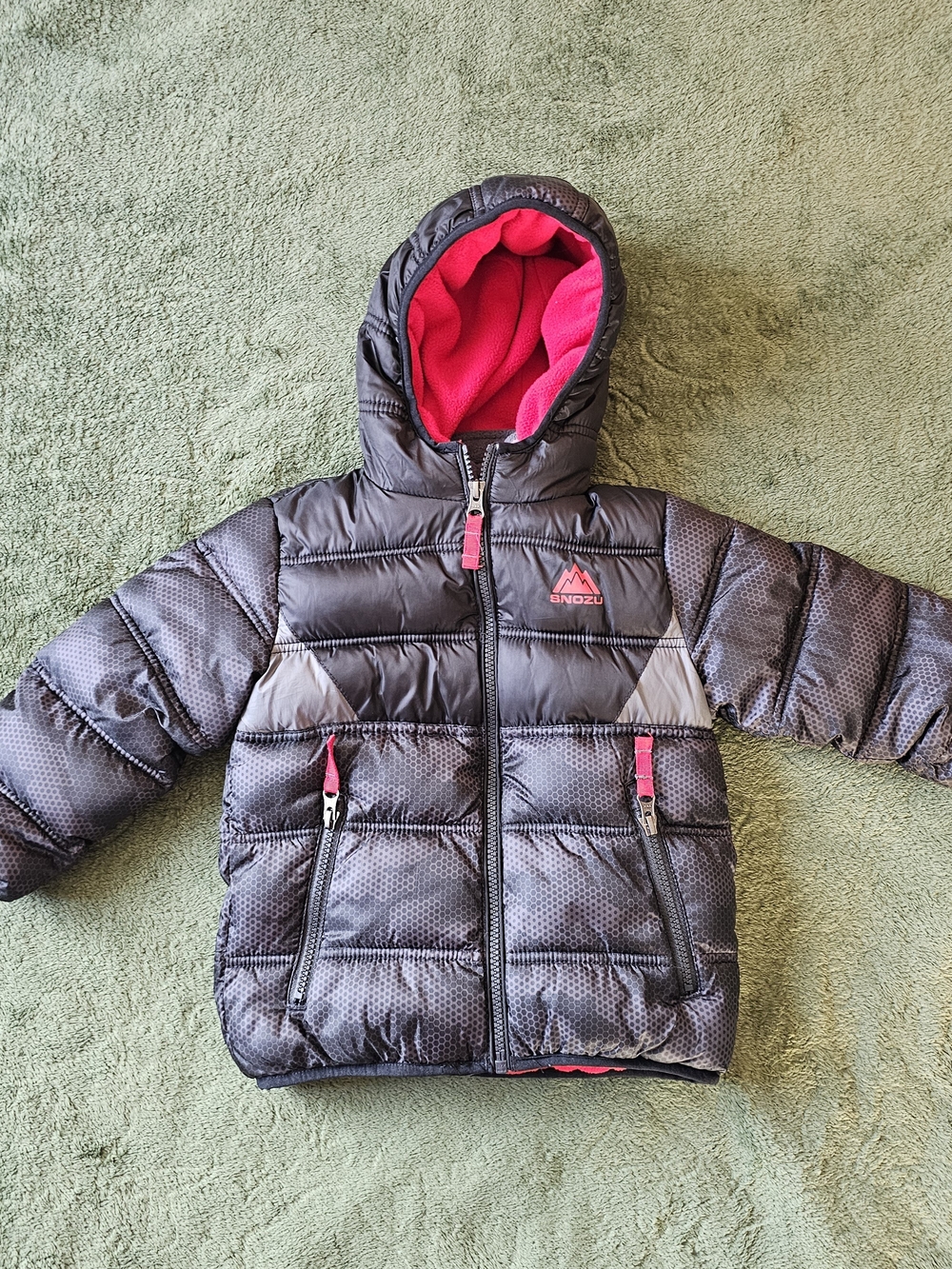 Kids Toddler Black Puffer Jacket Coat with Red Lining Zippered Pockets Snozu